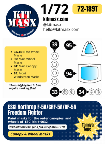 ESCI Northrop F-5A/CRF-5A/RF-5A Freedom Fighter 1/72 Canopy & Wheel Paint Masks, Kit # 9032