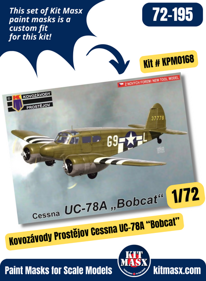 Kovozávody Prostějov (KP) Cessna UC-78A, JRC-1, T-50 "Bobcat" or "Crane" Mk.Ia 1/72 Canopy & Wheel Paint Masks, Kit # KPM0168