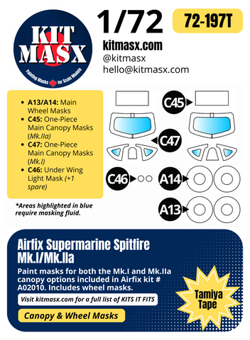 Airfix Supermarine Spitfire Mk.I/Mk.IIa 1/72 Canopy & Wheel Paint Masks, Kit # A02010