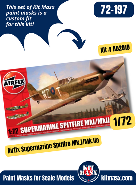 Airfix Supermarine Spitfire Mk.I/Mk.IIa 1/72 Canopy & Wheel Paint Masks, Kit # A02010