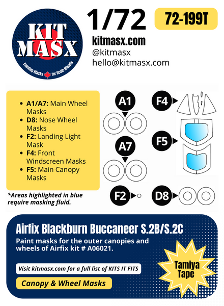 Airfix Blackburn Buccaneer S.2B/S.2C 1/72 Canopy & Wheel Paint Masks, Kit # A06021