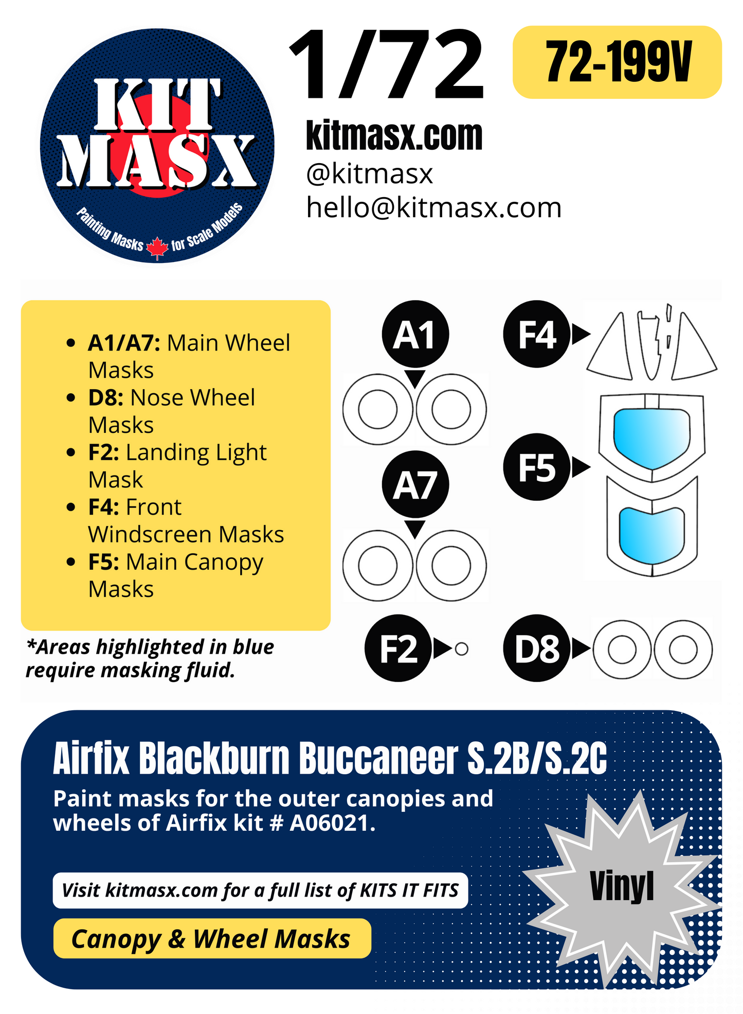 Airfix Blackburn Buccaneer S.2B/S.2C 1/72 Canopy & Wheel Paint Masks, Kit # A06021