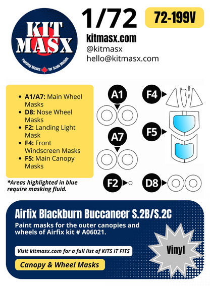 Airfix Blackburn Buccaneer S.2B/S.2C 1/72 Canopy & Wheel Paint Masks, Kit # A06021