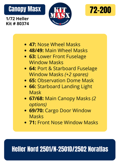 Heller Nord 2501/N-2501D/2502 Noratlas 1/72 Canopy & Wheel Paint Masks, Kit # 80374