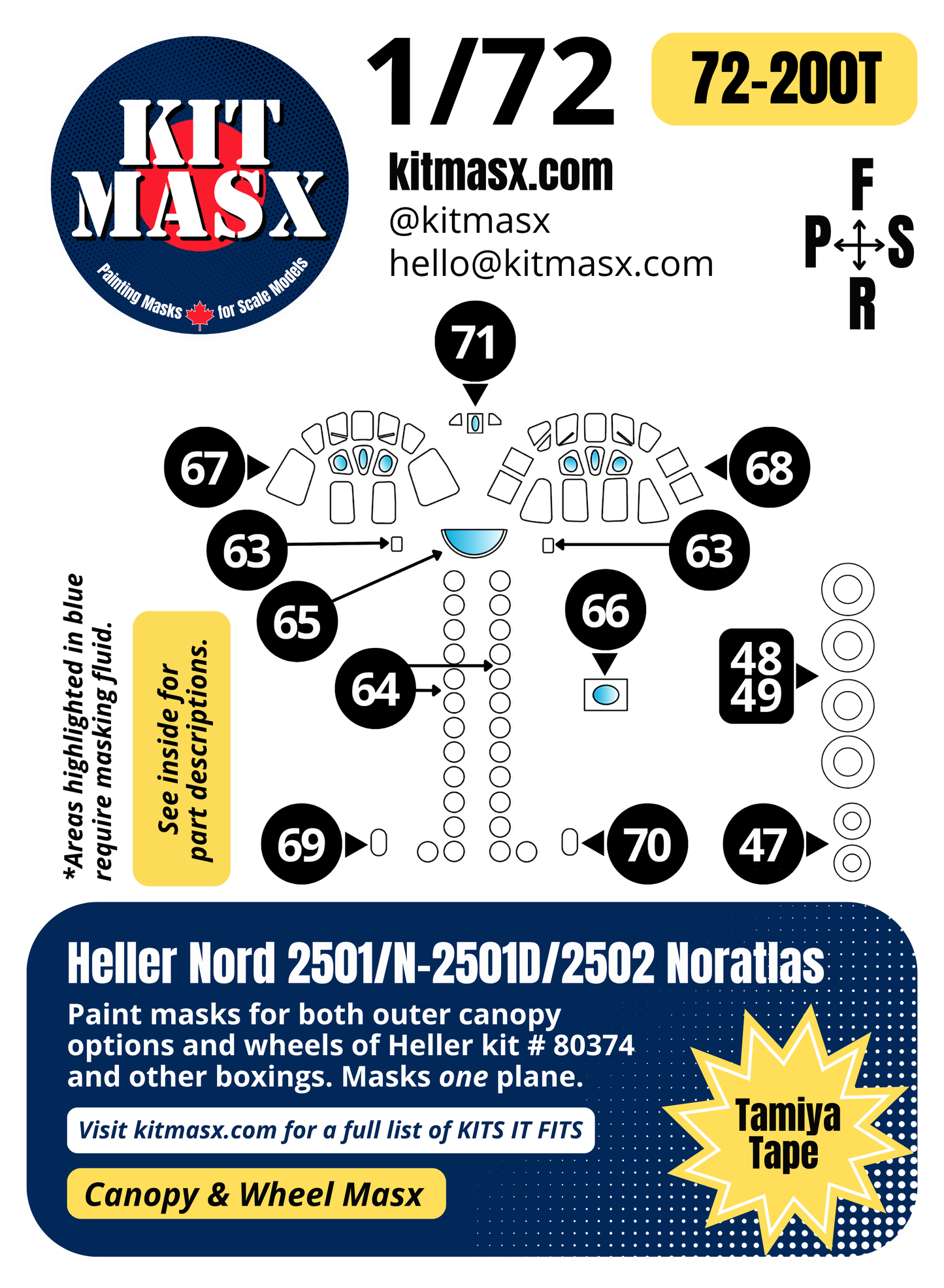 Heller Nord 2501/N-2501D/2502 Noratlas 1/72 Canopy & Wheel Paint Masks, Kit # 80374