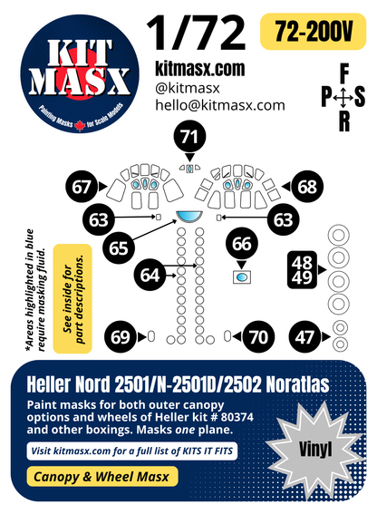 Heller Nord 2501/N-2501D/2502 Noratlas 1/72 Canopy & Wheel Paint Masks, Kit # 80374