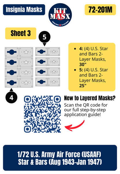 U.S. Army Air Force (USAAF) Star and Bars (August 1943-January 1947) 1/72 National Insignia Paint Masks