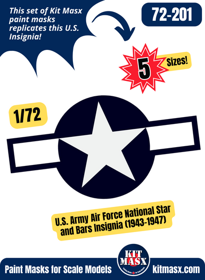 U.S. Army Air Force (USAAF) Star and Bars (August 1943-January 1947) 1/72 National Insignia Paint Masks
