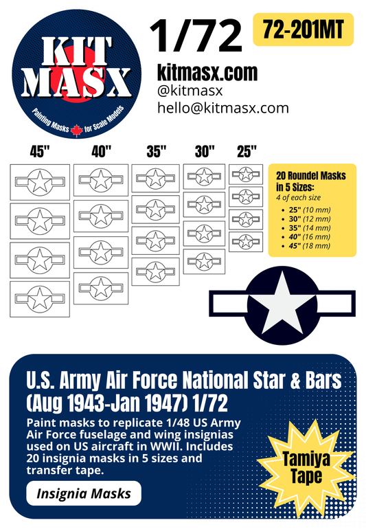 U.S. Army Air Force (USAAF) Star and Bars (August 1943-January 1947) 1/72 National Insignia Paint Masks