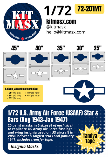 U.S. Army Air Force (USAAF) Star and Bars (August 1943-January 1947) 1/72 National Insignia Paint Masks