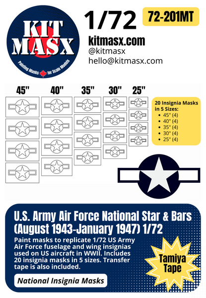 U.S. Army Air Force National Star and Bars Insignia (August 1943-January 1947) 1/72 National Insignia Paint Masks