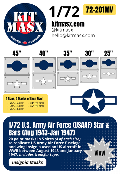 U.S. Army Air Force (USAAF) Star and Bars (August 1943-January 1947) 1/72 National Insignia Paint Masks