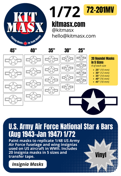 U.S. Army Air Force (USAAF) Star and Bars (August 1943-January 1947) 1/72 National Insignia Paint Masks