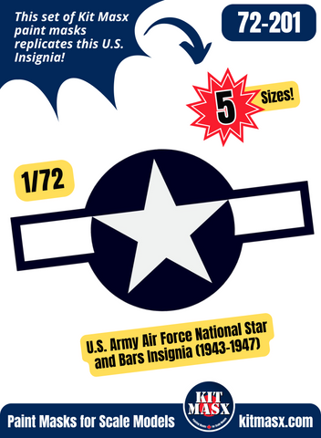 U.S. Army Air Force National Star and Bars Insignia (August 1943-January 1947) 1/72 National Insignia Paint Masks