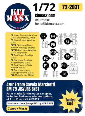 Azur Frrom Savoia Marchetti SM 79 JIS/JRS B/B1 1/72 Canopy Paint Masks, Kit # FR005