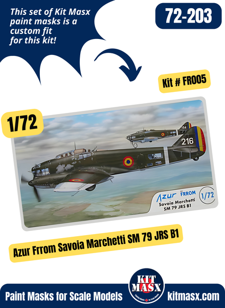 Azur Frrom Savoia Marchetti SM 79 JIS/JRS B/B1 1/72 Canopy Paint Masks, Kit # FR005