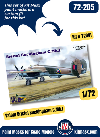 Valom Bristol Buckingham B.1, C.Mk.I 1/72 Canopy & Wheel Paint Masks, Kit # 72041