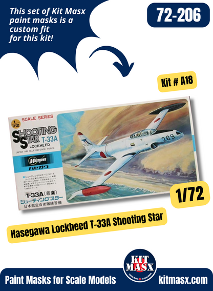Hasegawa Lockheed T-33/T-33A Shooting Star, CT-133 Silver Star 1/72 Canopy & Wheel Paint Masks, Kit # A18
