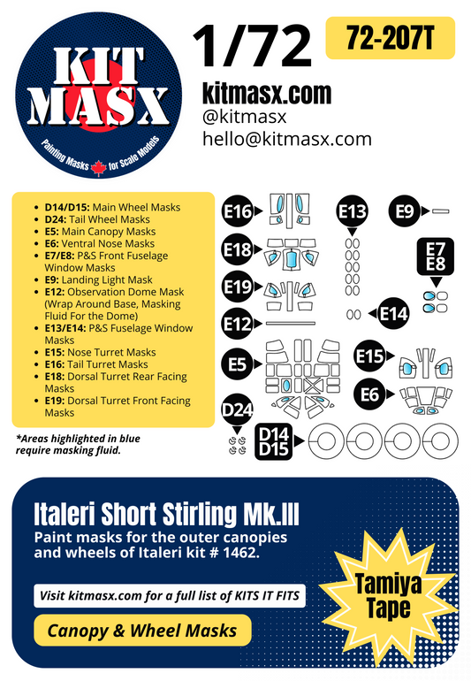 Italeri Short Stirling Mk.III 1/72 Canopy & Wheel Paint Masks, Kit # 1462