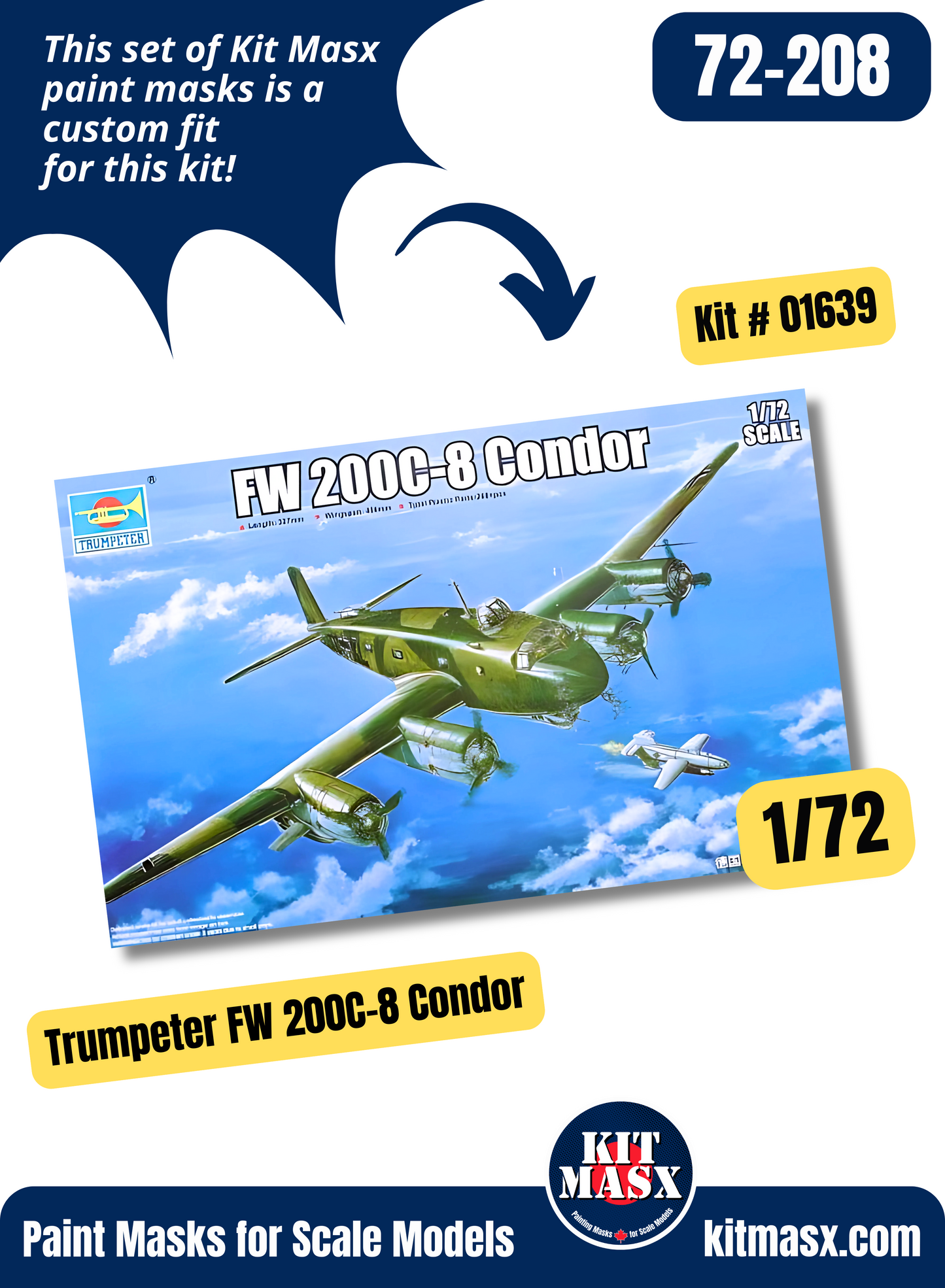 Trumpeter Focke-Wulf Fw 200C-3/4/8 "Condor" 1/72 Canopy & Wheel Paint Masks, Kit # 01639