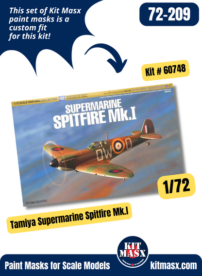 Tamiya Supermarine Spitfire Mk.I/Mk.Vb/Mk.Vb Tropical 1/72 Canopy & Wheel Paint Masks, Kit # 60748