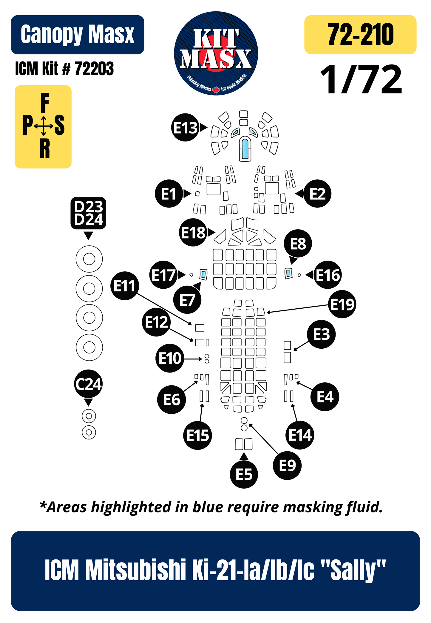 ICM Mitsubishi Ki-21-Ia/Ib/Ic "Sally" 1/72 Canopy & Wheel Paint Masks, Kit # 72203 (72210)