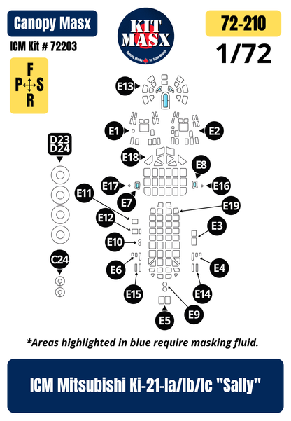 ICM Mitsubishi Ki-21-Ia/Ib/Ic "Sally" 1/72 Canopy & Wheel Paint Masks, Kit # 72203 (72210)