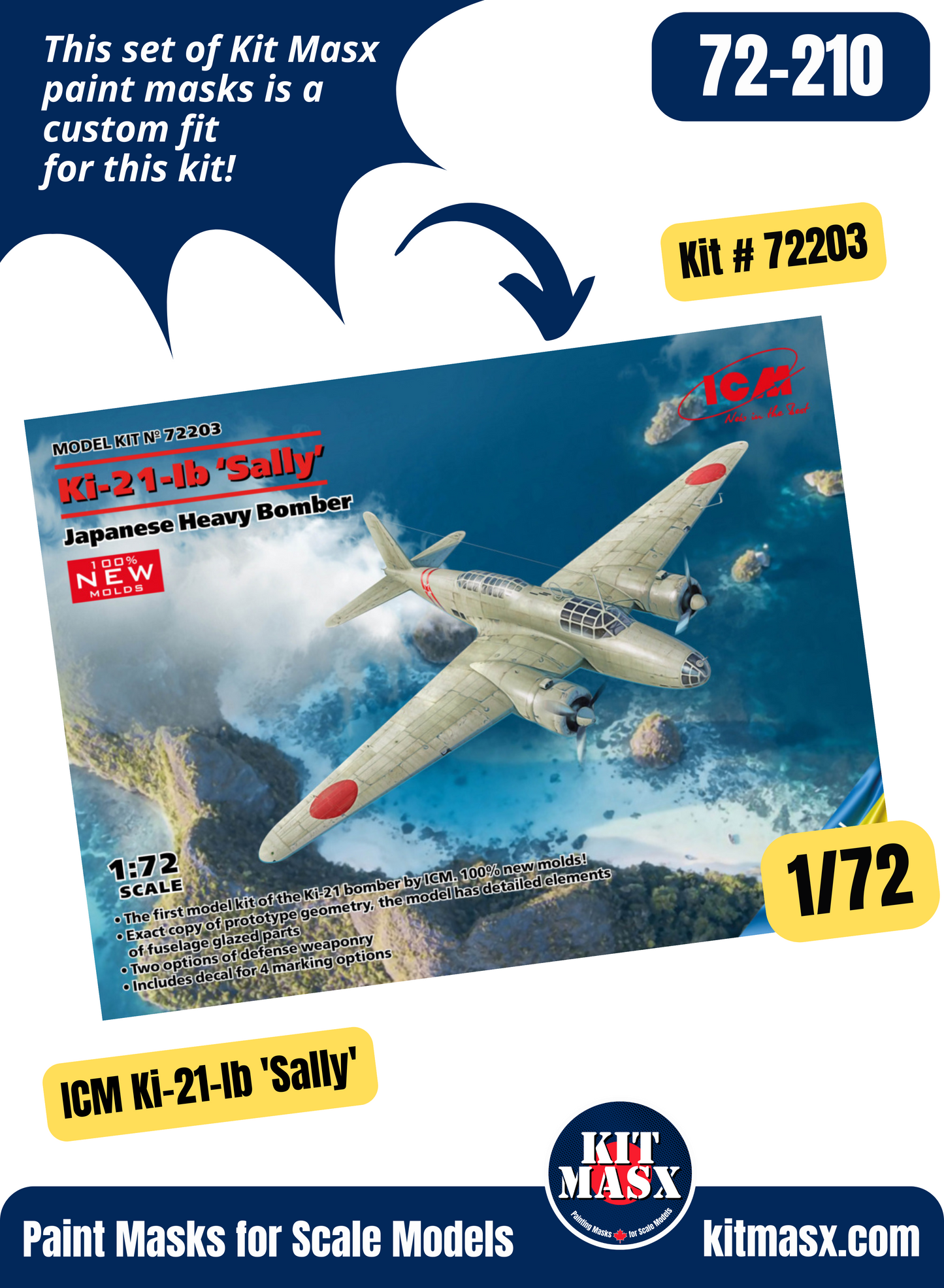 ICM Mitsubishi Ki-21-Ia/Ib/Ic "Sally" 1/72 Canopy & Wheel Paint Masks, Kit # 72203