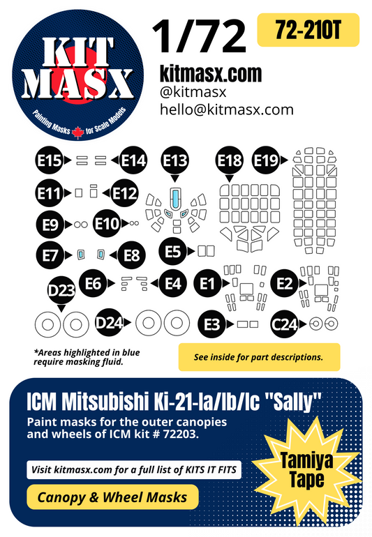 ICM Mitsubishi Ki-21-Ia/Ib/Ic "Sally" 1/72 Canopy & Wheel Paint Masks, Kit # 72203