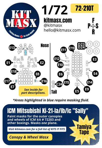 ICM Mitsubishi Ki-21-Ia/Ib/Ic "Sally" 1/72 Canopy & Wheel Paint Masks, Kit # 72203 (72210)