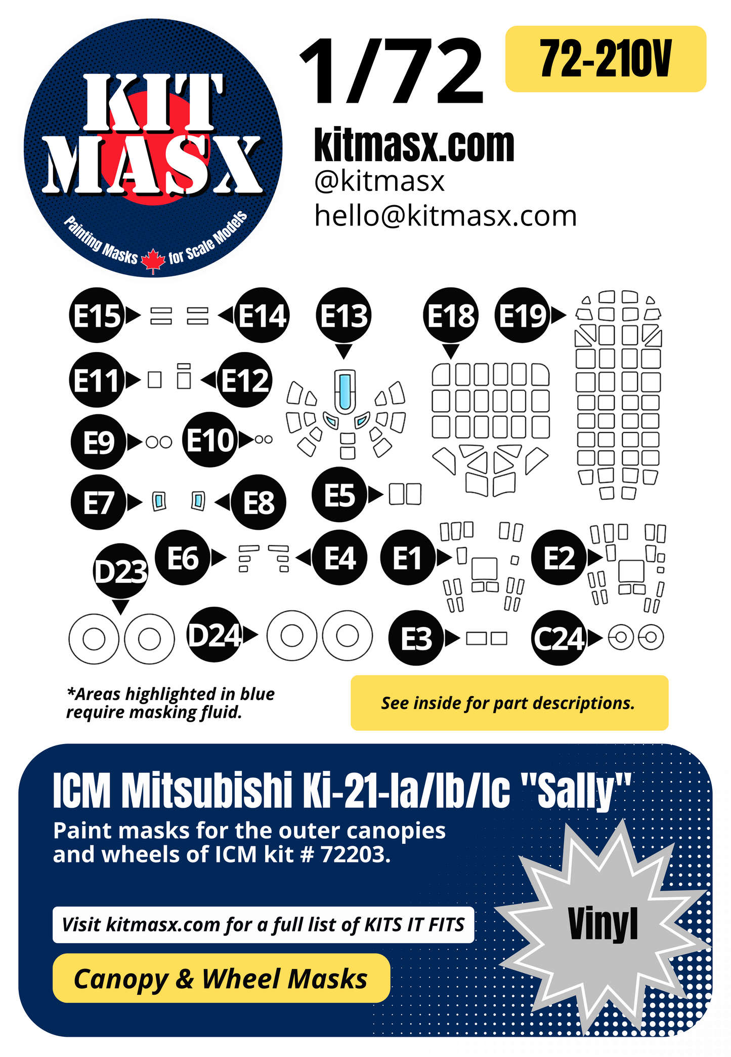 ICM Mitsubishi Ki-21-Ia/Ib/Ic "Sally" 1/72 Canopy & Wheel Paint Masks, Kit # 72203