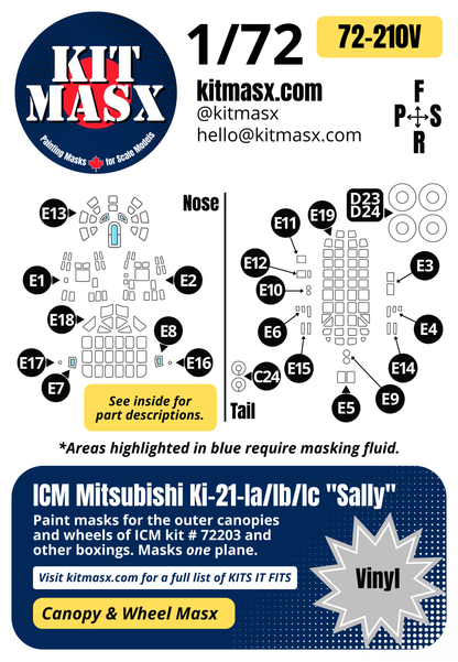 ICM Mitsubishi Ki-21-Ia/Ib/Ic "Sally" 1/72 Canopy & Wheel Paint Masks, Kit # 72203 (72210)