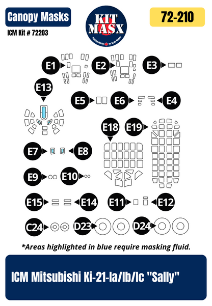ICM Mitsubishi Ki-21-Ia/Ib/Ic "Sally" 1/72 Canopy & Wheel Paint Masks, Kit # 72203