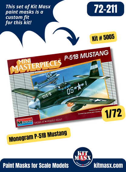 Monogram North American Mustang P-51B 1/72 Canopy & Wheel Paint Masks, Kit # 5005