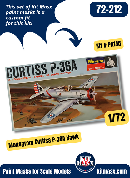 Monogram Curtiss Hawk 75 A-3, P-36A Hawk 1/72 Canopy & Wheel Paint Masks, Kit # PA145