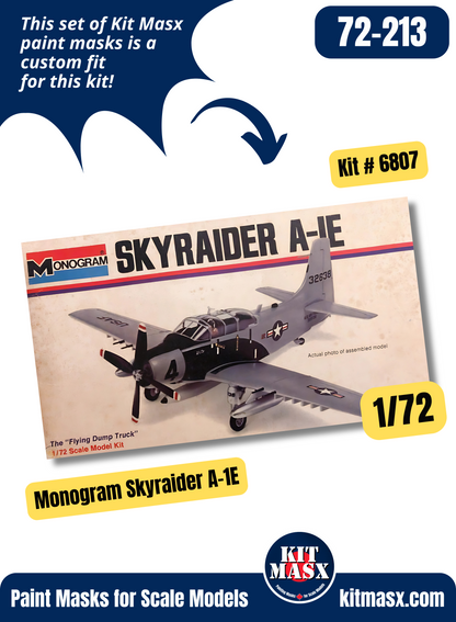 Monogram Douglas A-1E/AD-5 Skyraider 1/72 Canopy & Wheel Paint Masks, Kit # 6807