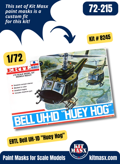 ERTL Augusta Bell AB-205/Bell UH-1D "Huey Hog" 1/72 Canopy Paint Masks, Kit # 8245