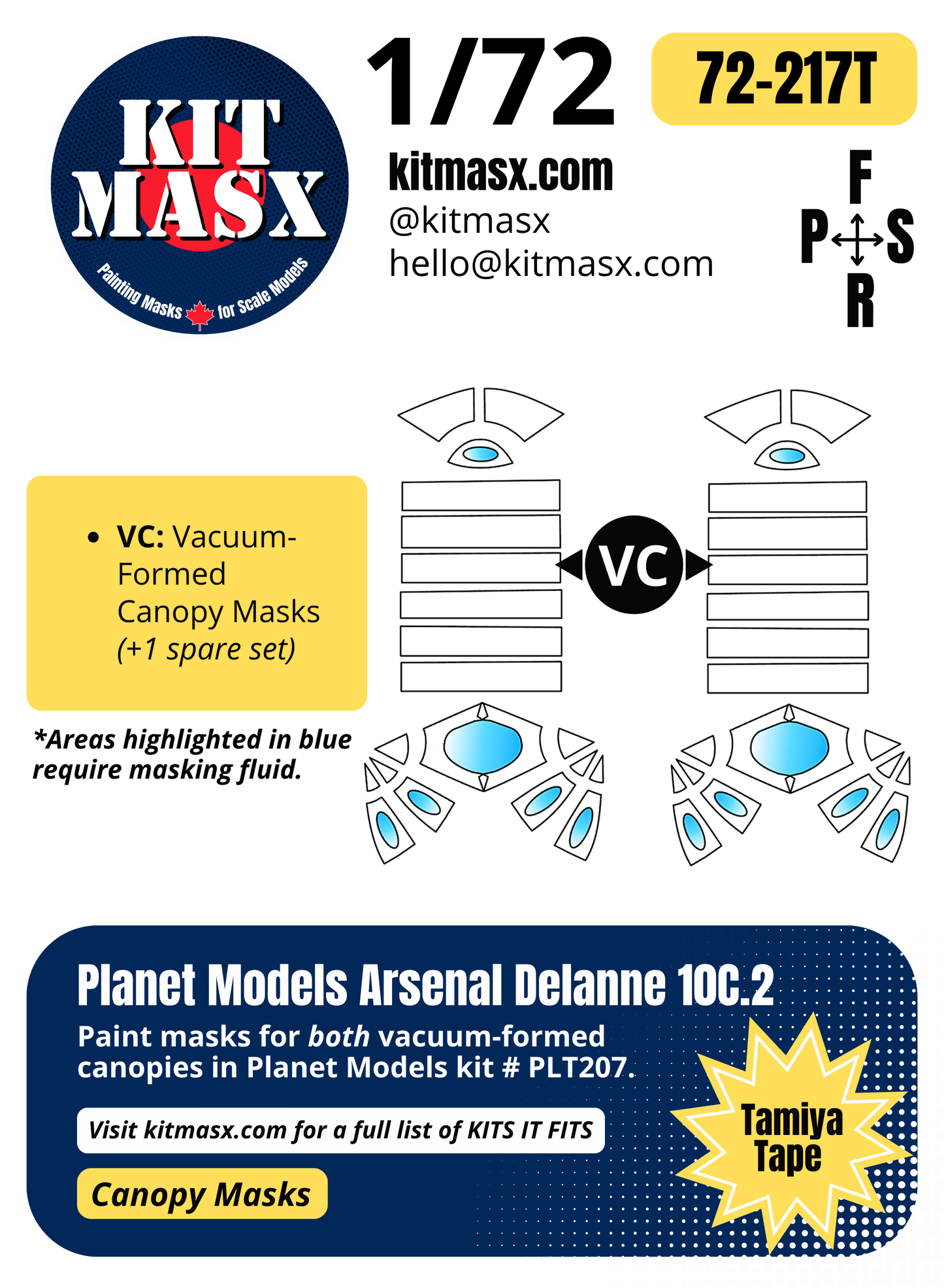 Planet Models Arsenal Delanne 10C.2 1/72 Canopy Paint Masks, Kit # PLT207