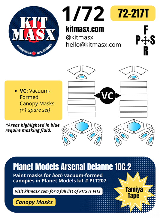Planet Models Arsenal Delanne 10C.2 1/72 Canopy Paint Masks, Kit # PLT207