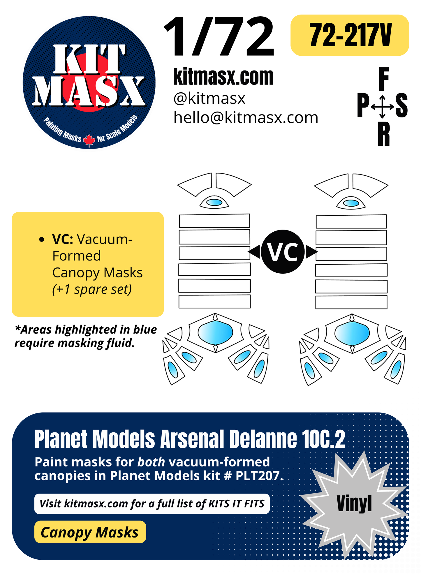 Planet Models Arsenal Delanne 10C.2 1/72 Canopy Paint Masks, Kit # PLT207