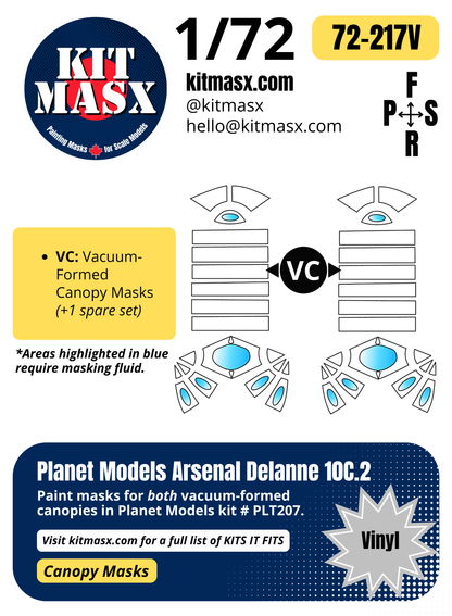 Planet Models Arsenal Delanne 10C.2 1/72 Canopy Paint Masks, Kit # PLT207