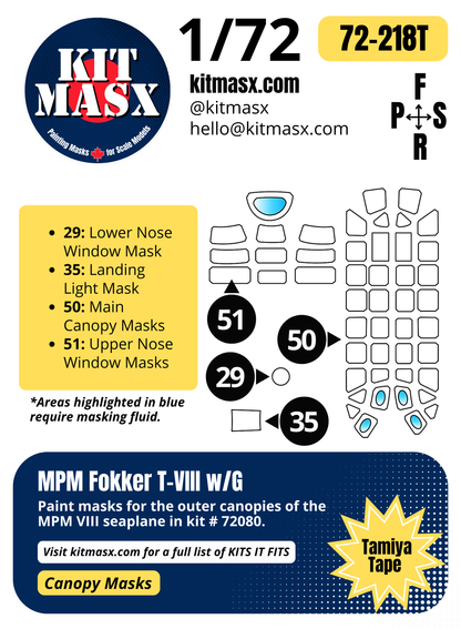 MPM Fokker T-VIII w/G 1/72 Canopy Paint Masks, Kit # 72080