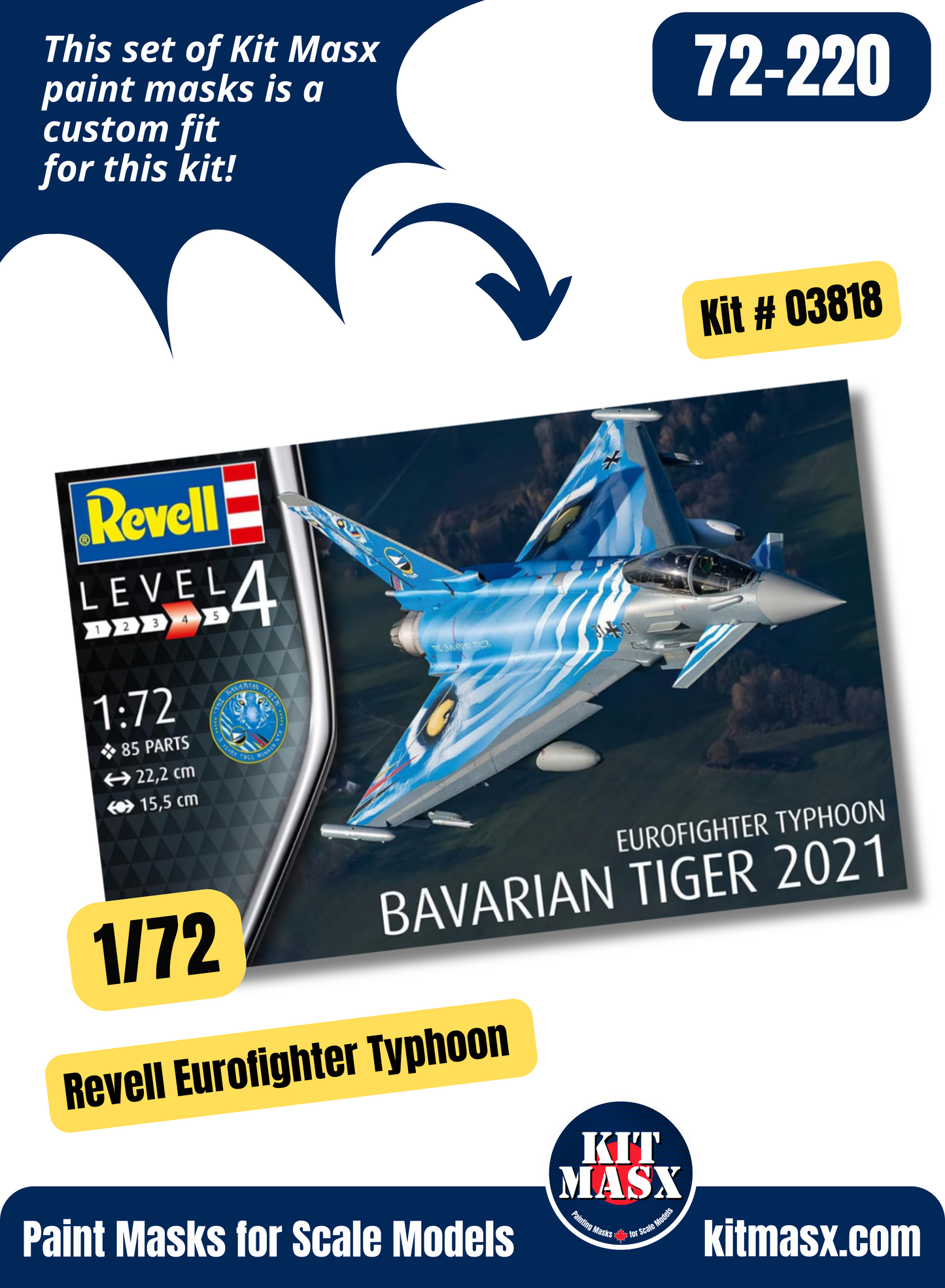 Revell Eurofighter Typhoon Single Seater 1/72 Canopy & Wheel Paint Masks, Kit # 03818