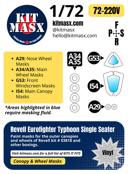 Revell Eurofighter Typhoon Single Seater 1/72 Canopy & Wheel Paint Masks, Kit # 03818
