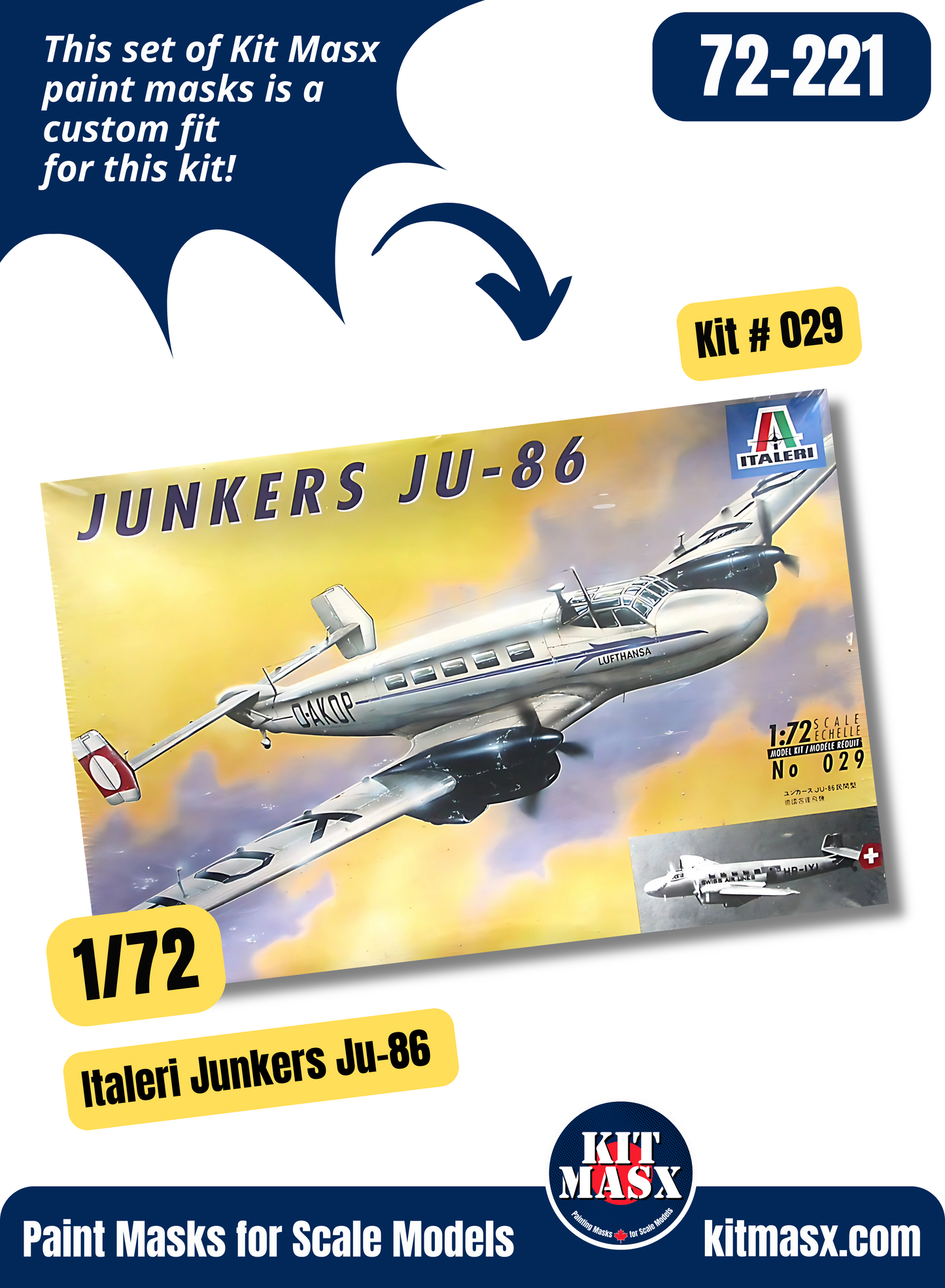 Italeri Junkers Ju 86 D-1/E-1/E-2/Z-2 1/72 Canopy & Wheel Paint Masks, Kit # 029
