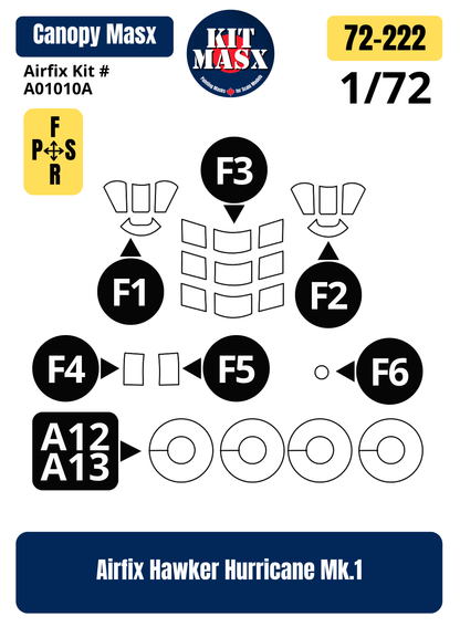 Airfix Hawker Hurricane Mk.1 1/72 Canopy & Wheel Paint Masks, Kit # A01010A (72222)