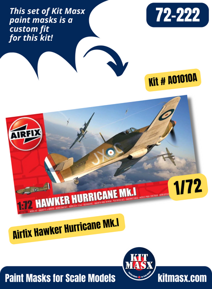 Airfix Hawker Hurricane Mk.1 1/72 Canopy & Wheel Paint Masks, Kit # A01010A
