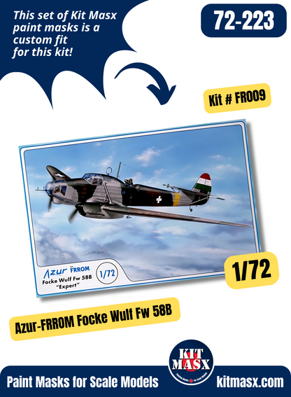 Azur Frrom Focke Wulf Fw 58B or Fw 58C "Weihe" 1/72 Canopy & Wheel Paint Masks, Kit # FR009