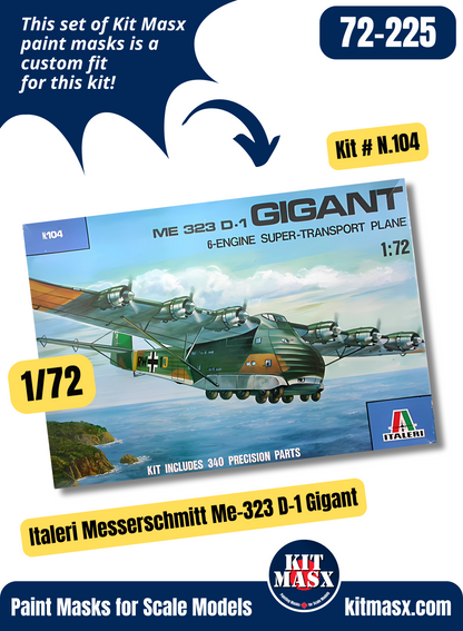 Italeri Messerschmitt Me 323 D-1 "Gigant" 1/72 Canopy & Wheel Paint Masks, Kit # N.104