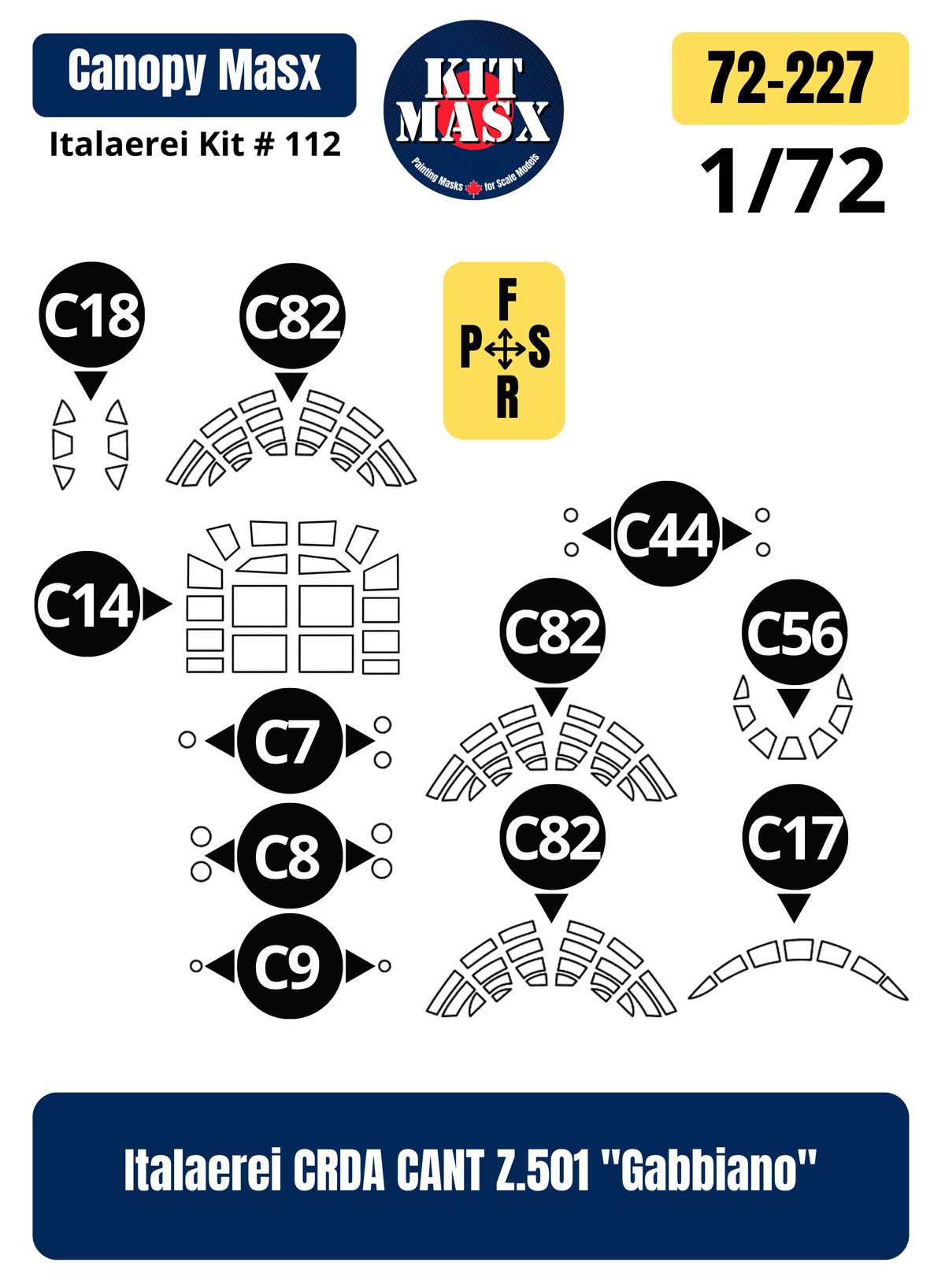 Italaerei CRDA CANT Z.501 "Gabbiano" 1/72 Canopy Paint Masks, Kit # 112 (72227)